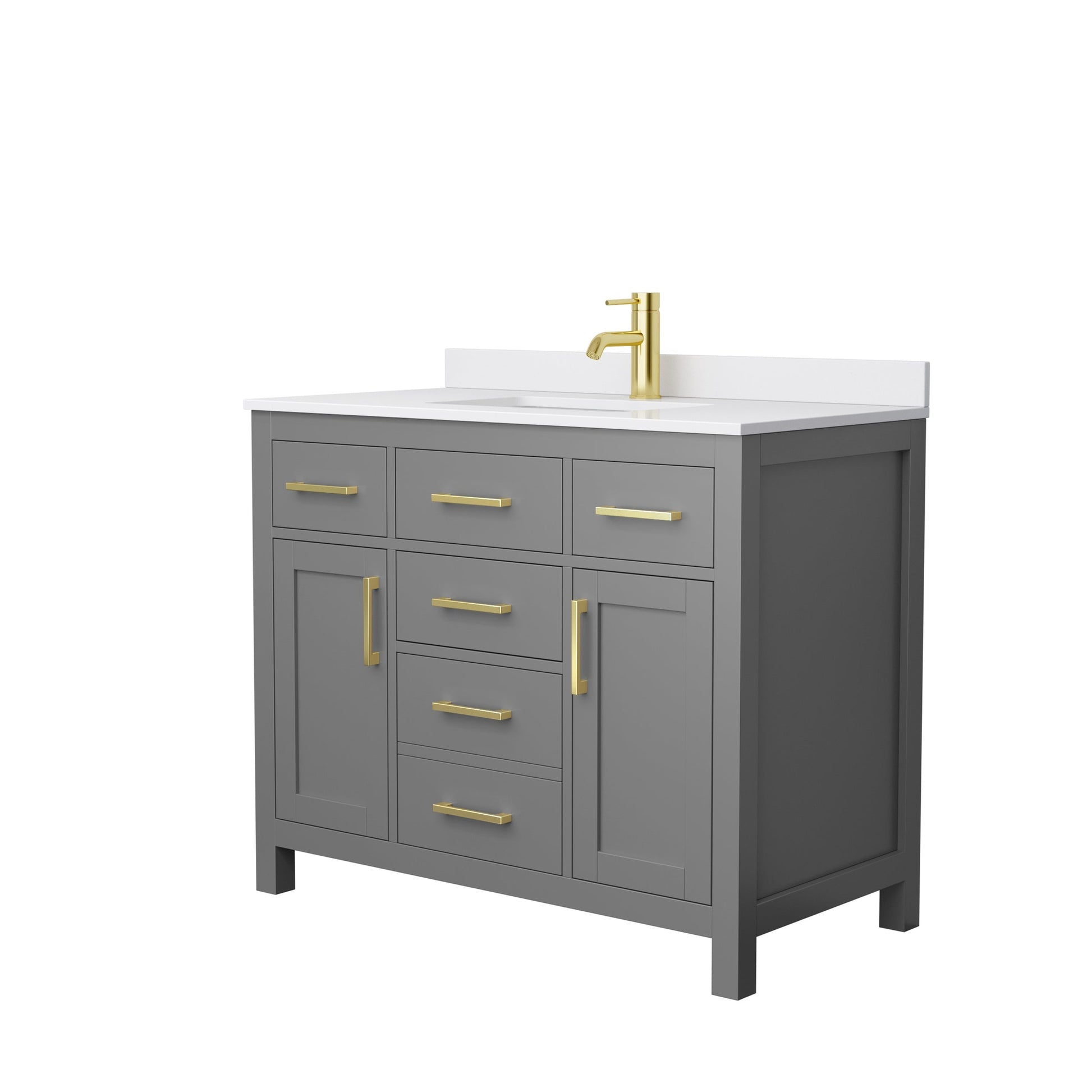 Wyndham Collection Beckett 42" Single Bathroom Dark Gray Vanity With White Cultured Marble Countertop, Undermount Square Sink And Brushed Gold Trim