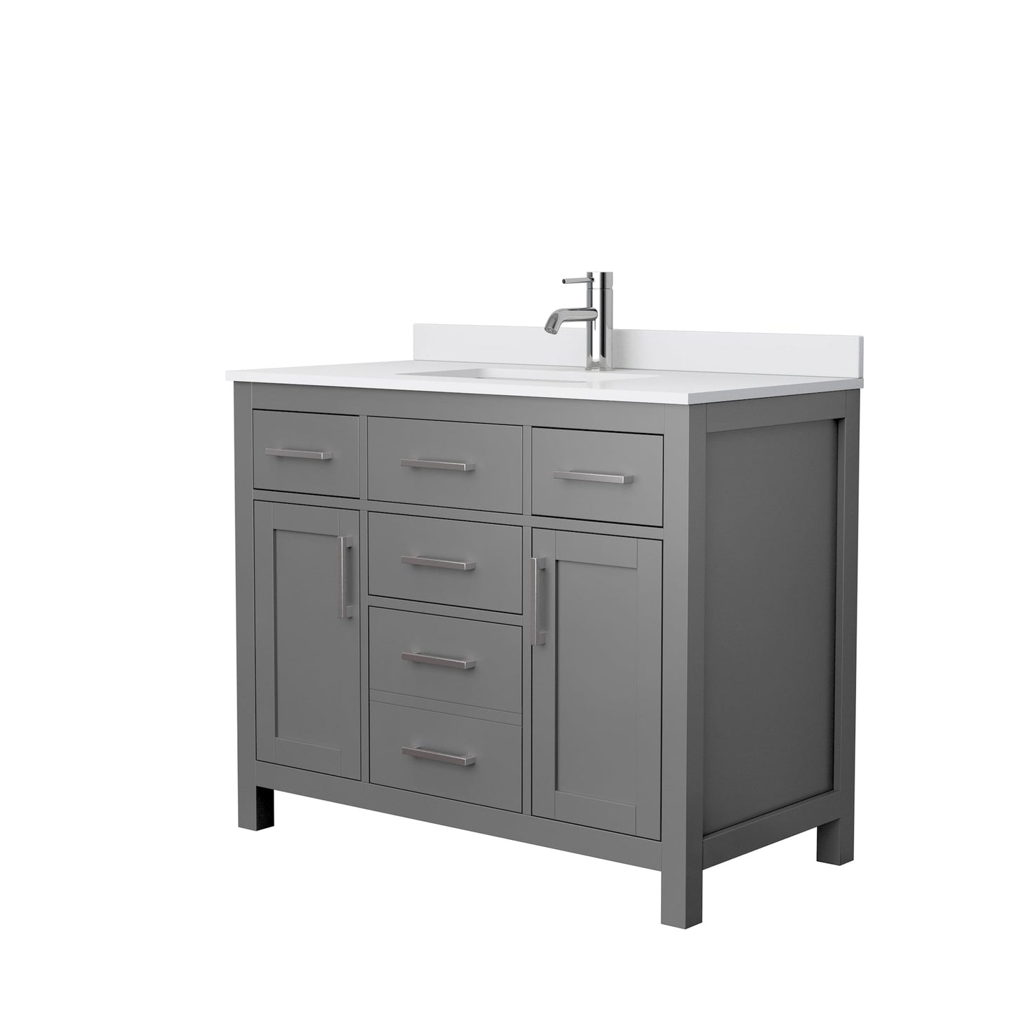 Wyndham Collection Beckett 42" Single Bathroom Dark Gray Vanity With White Cultured Marble Countertop, Undermount Square Sink And Brushed Nickel Trim