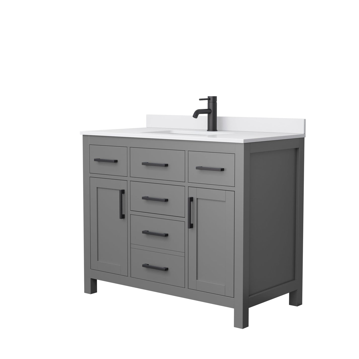 Wyndham Collection Beckett 42" Single Bathroom Dark Gray Vanity With White Cultured Marble Countertop, Undermount Square Sink And Matte Black Trim