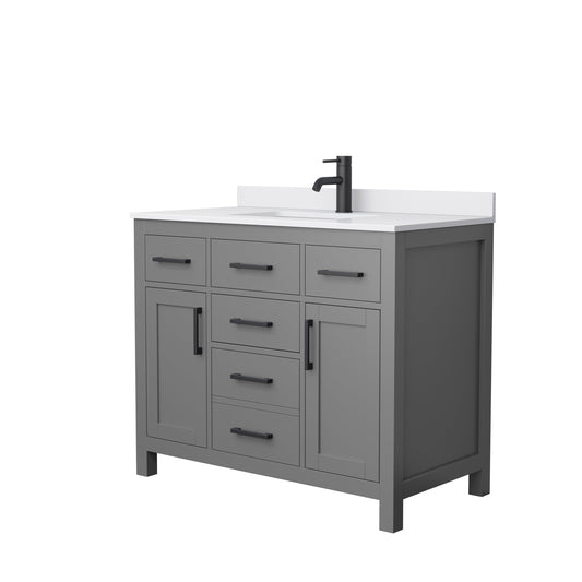 Wyndham Collection Beckett 42" Single Bathroom Dark Gray Vanity With White Cultured Marble Countertop, Undermount Square Sink And Matte Black Trim