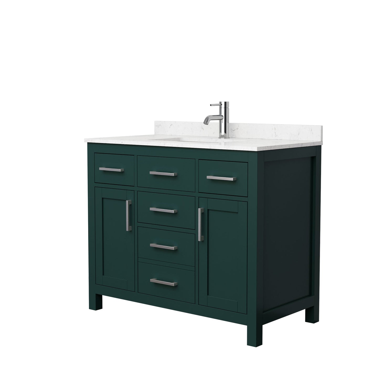 Wyndham Collection Beckett 42" Single Bathroom Green Vanity With White Carrara Cultured Marble Countertop, Undermount Square Sink And Brushed NIckel Trim