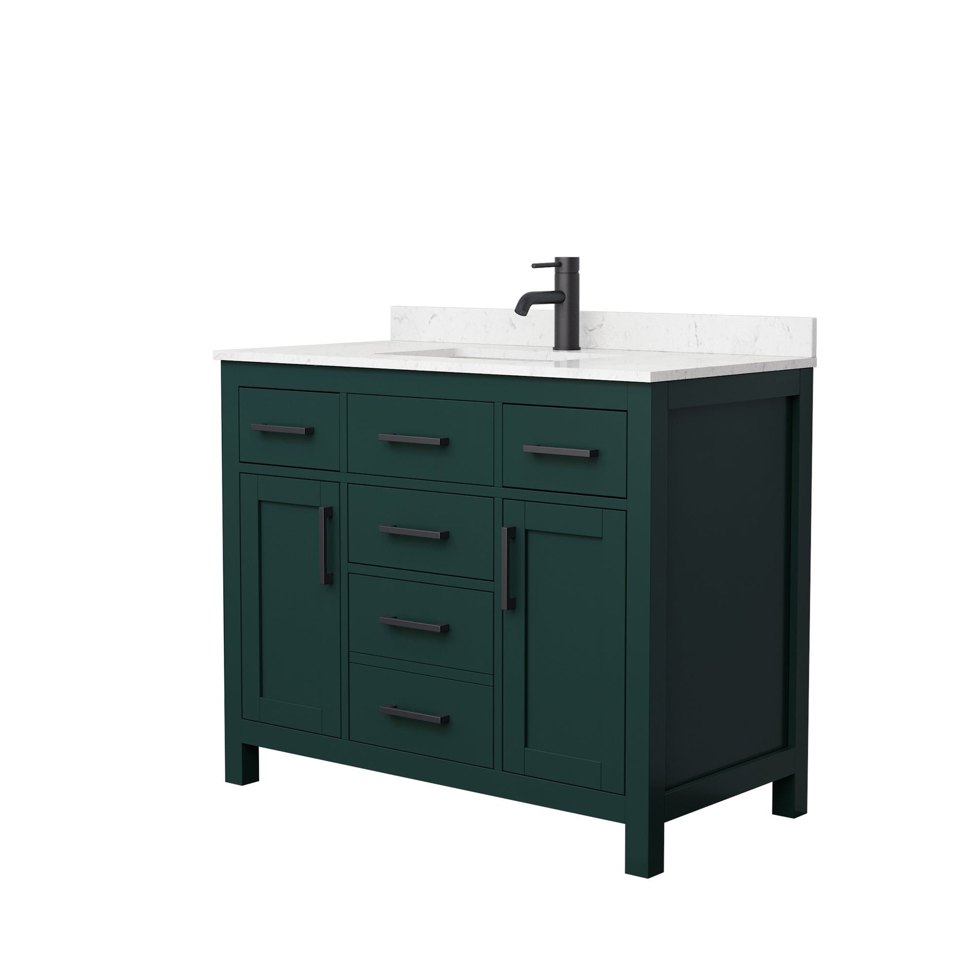 Wyndham Collection Beckett 42" Single Bathroom Green Vanity With White Carrara Cultured Marble Countertop, Undermount Square Sink And Matte Black Trim