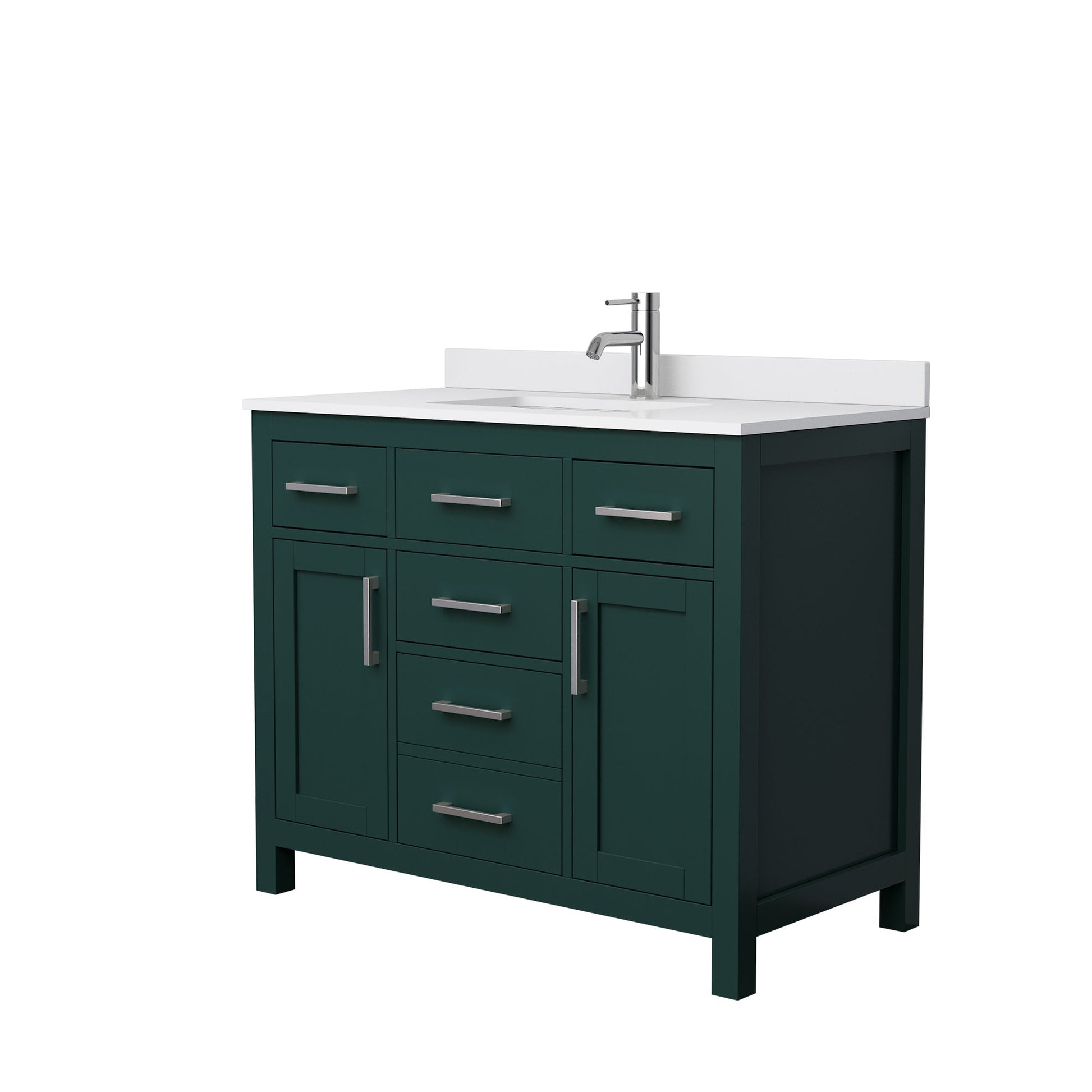 Wyndham Collection Beckett 42" Single Bathroom Green Vanity With White Cultured Marble Countertop, Undermount Square Sink And Brushed NIckel Trim