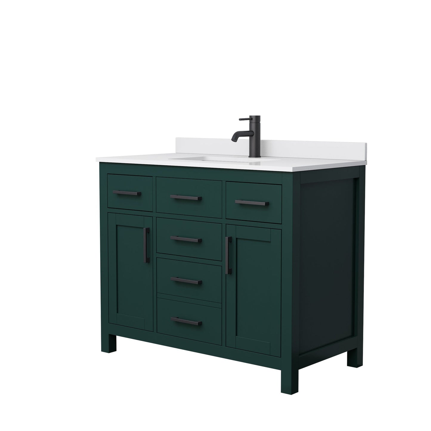 Wyndham Collection Beckett 42" Single Bathroom Green Vanity With White Cultured Marble Countertop, Undermount Square Sink And Matte Black Trim