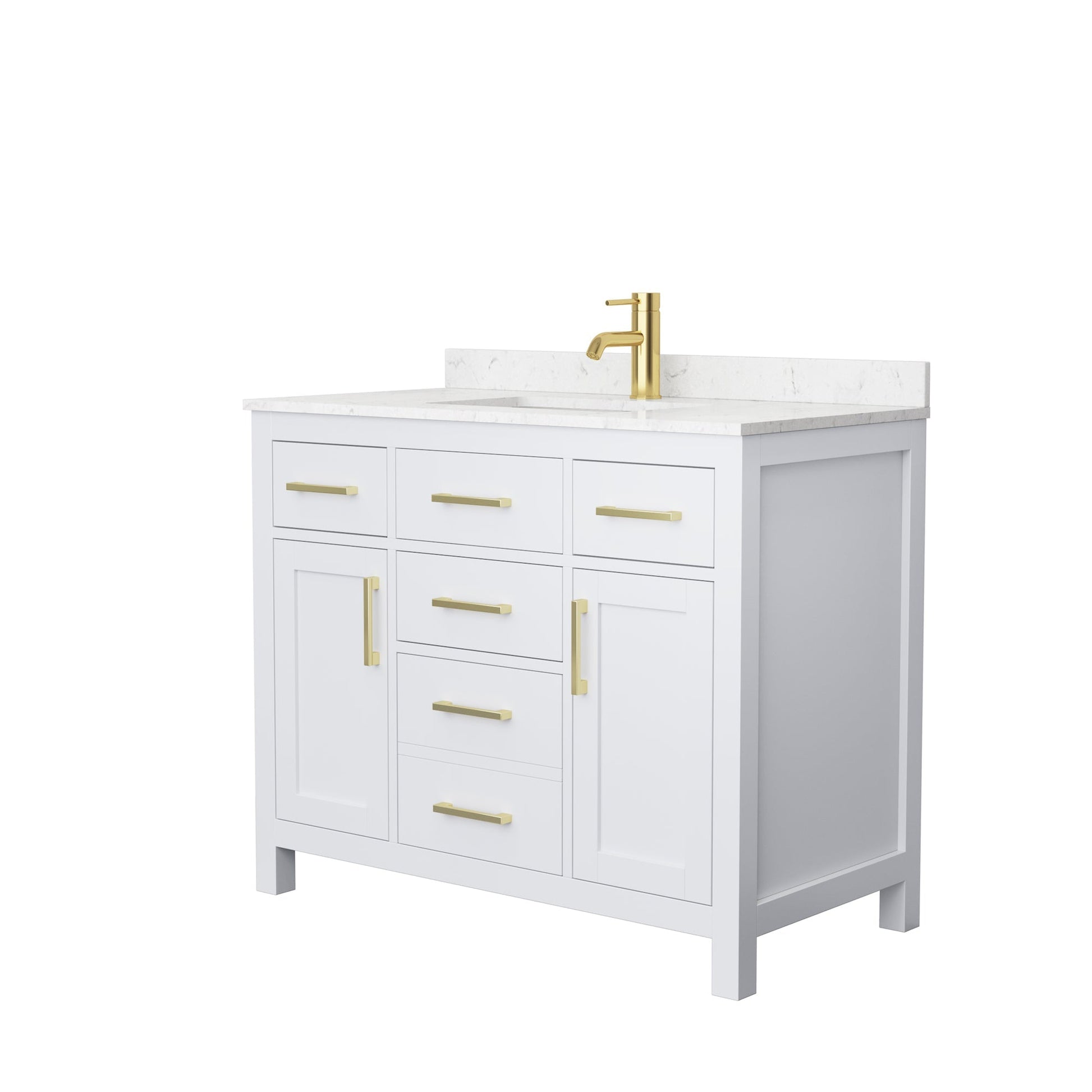 Wyndham Collection Beckett 42" Single Bathroom White Vanity With White Carrara Cultured Marble Countertop, Undermount Square Sink And Brushed Gold Trim