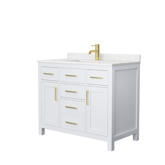 Wyndham Collection Beckett 42" Single Bathroom White Vanity With White Carrara Cultured Marble Countertop, Undermount Square Sink And Brushed Gold Trim