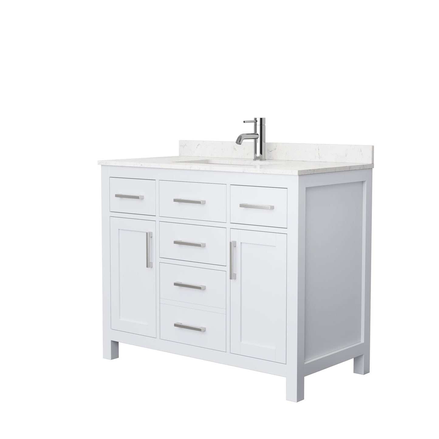 Wyndham Collection Beckett 42" Single Bathroom White Vanity With White Carrara Cultured Marble Countertop, Undermount Square Sink And Brushed Nickel Trim