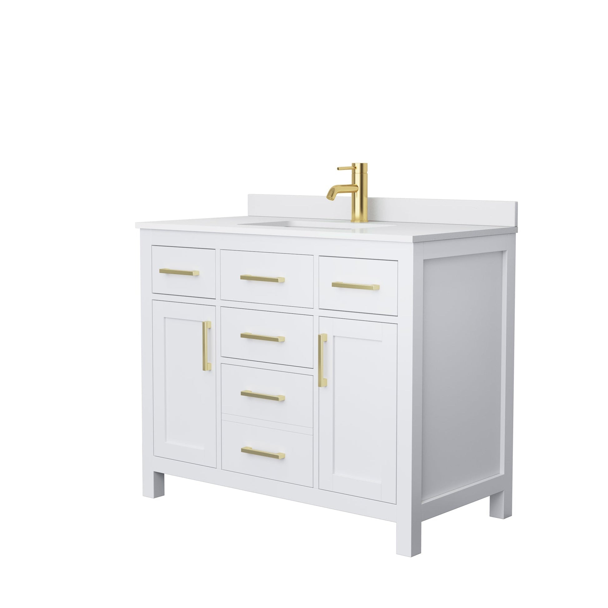 Wyndham Collection Beckett 42" Single Bathroom White Vanity With White Cultured Marble Countertop, Undermount Square Sink And Brushed Gold Trim