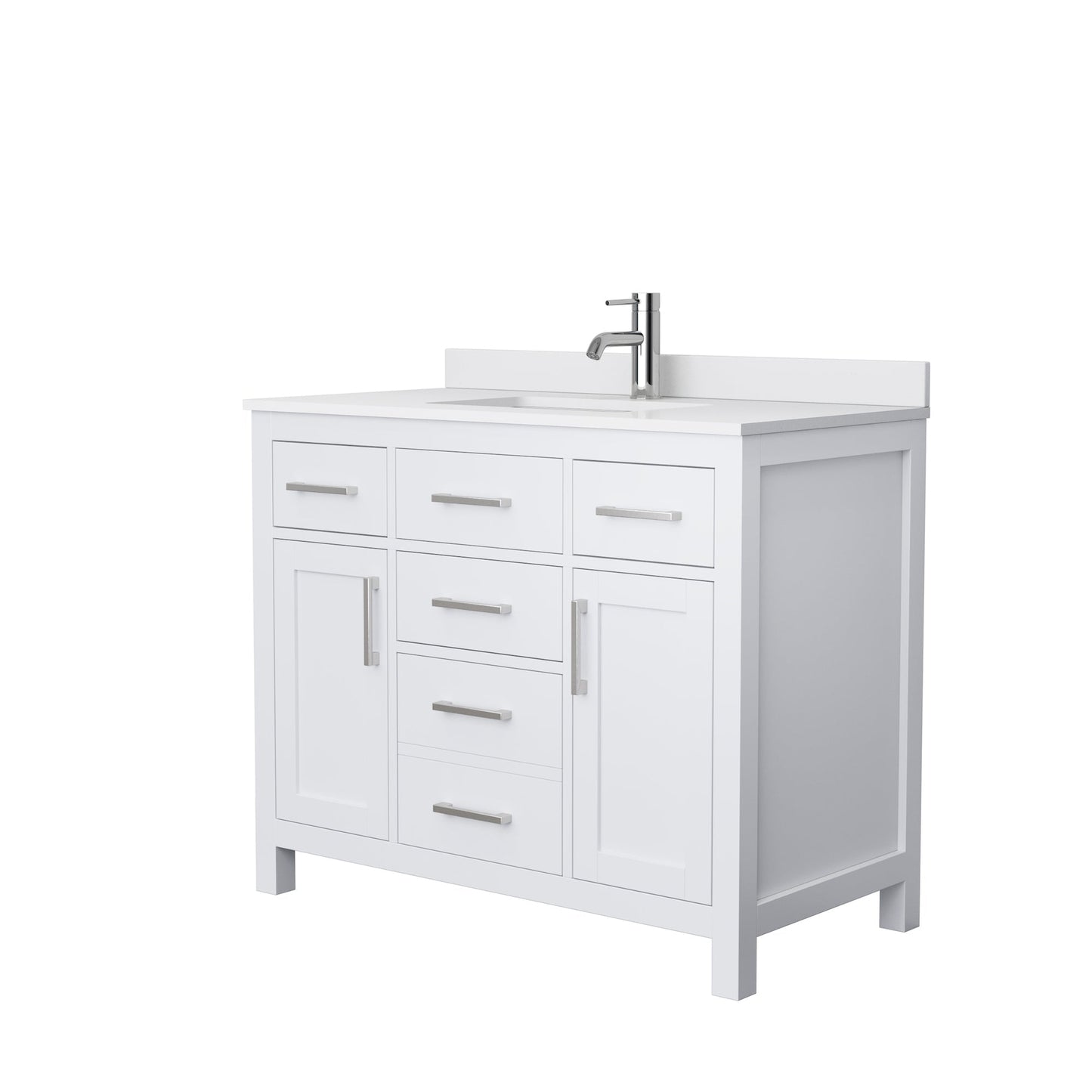 Wyndham Collection Beckett 42" Single Bathroom White Vanity With White Cultured Marble Countertop, Undermount Square Sink And Brushed Nickel Trim