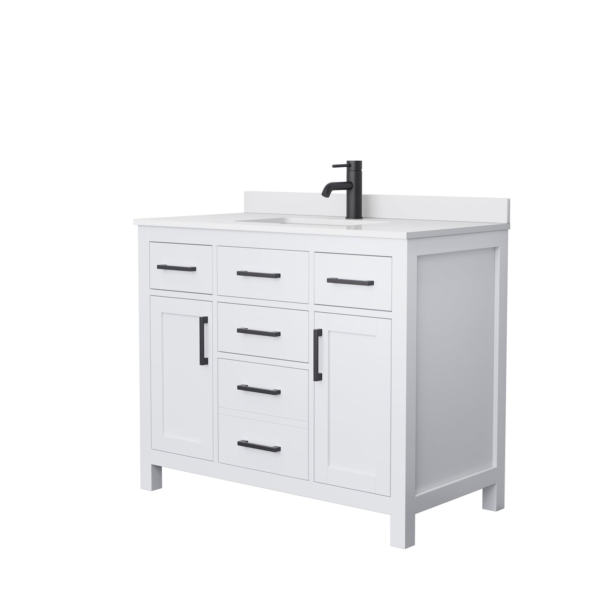 Wyndham Collection Beckett 42" Single Bathroom White Vanity With White Cultured Marble Countertop, Undermount Square Sink And Matte Black Trim