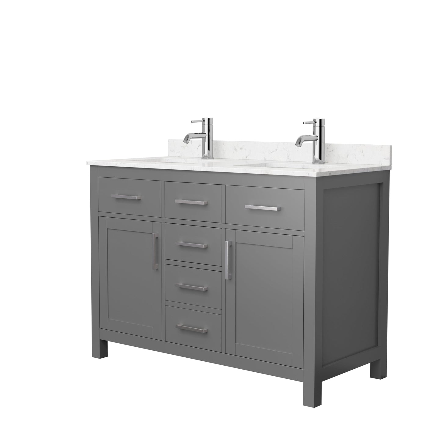 Wyndham Collection Beckett 48" Double Bathroom Dark Gray Vanity With White Carrara Cultured Marble Countertop, Undermount Square Sink And Brushed NIckel Trim