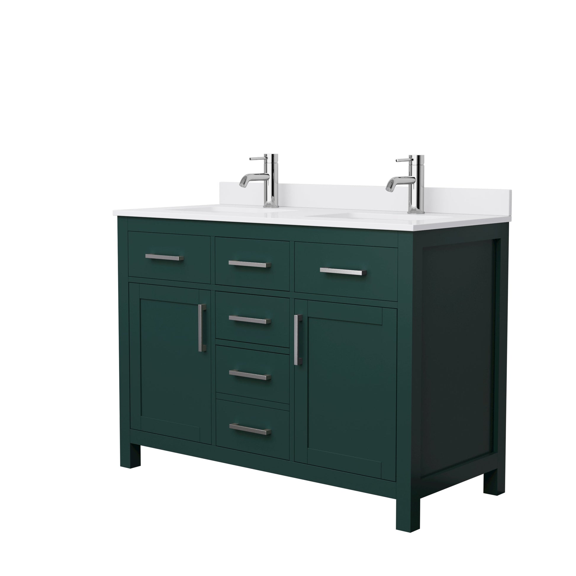 Wyndham Collection Beckett 48" Double Bathroom Green Vanity With White Cultured Marble Countertop, Undermount Square Sink And Brushed NIckel Trim