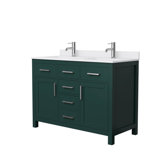 Wyndham Collection Beckett 48" Double Bathroom Green Vanity With White Cultured Marble Countertop, Undermount Square Sink And Brushed NIckel Trim