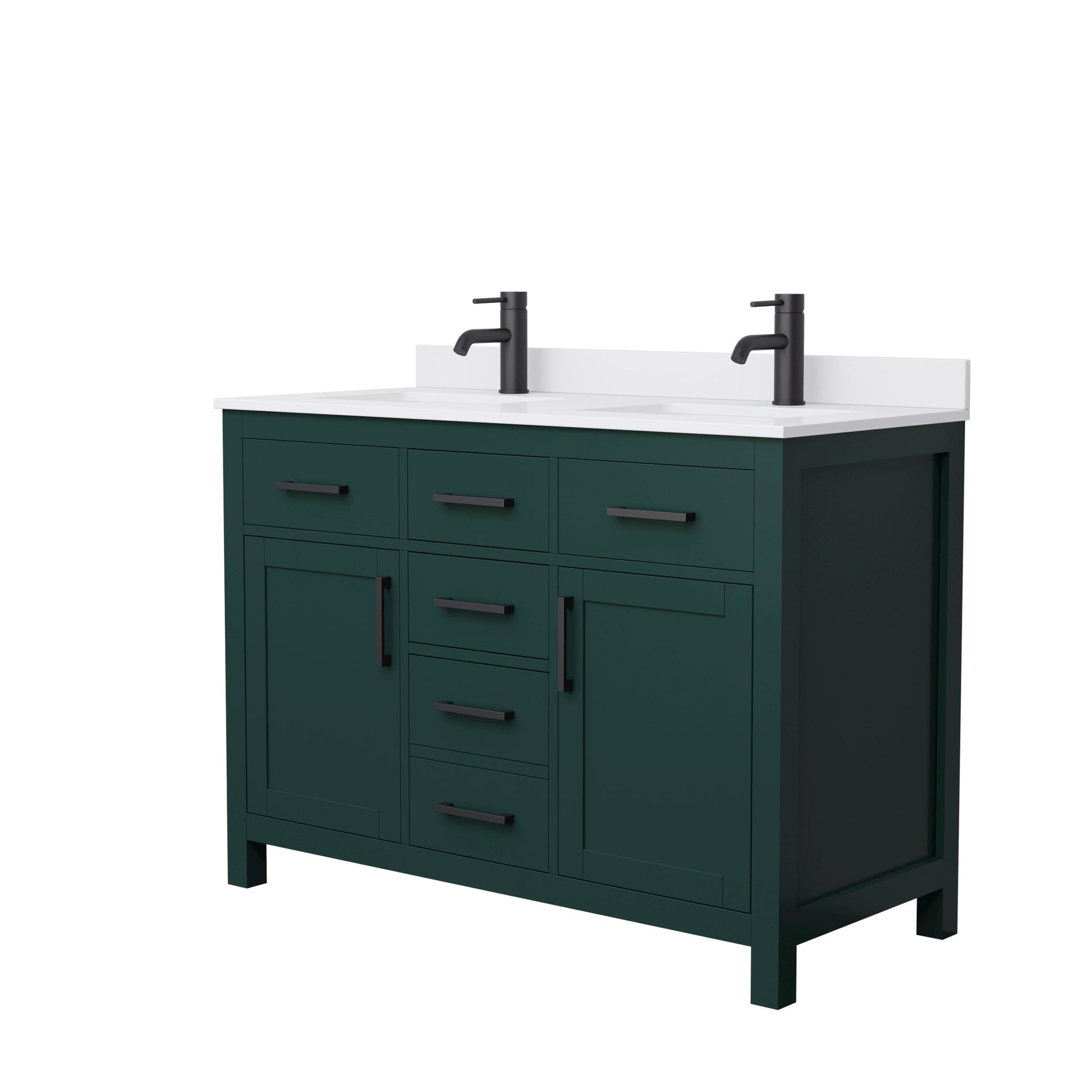 Wyndham Collection Beckett 48" Double Bathroom Green Vanity With White Cultured Marble Countertop, Undermount Square Sink And Matte Black Trim
