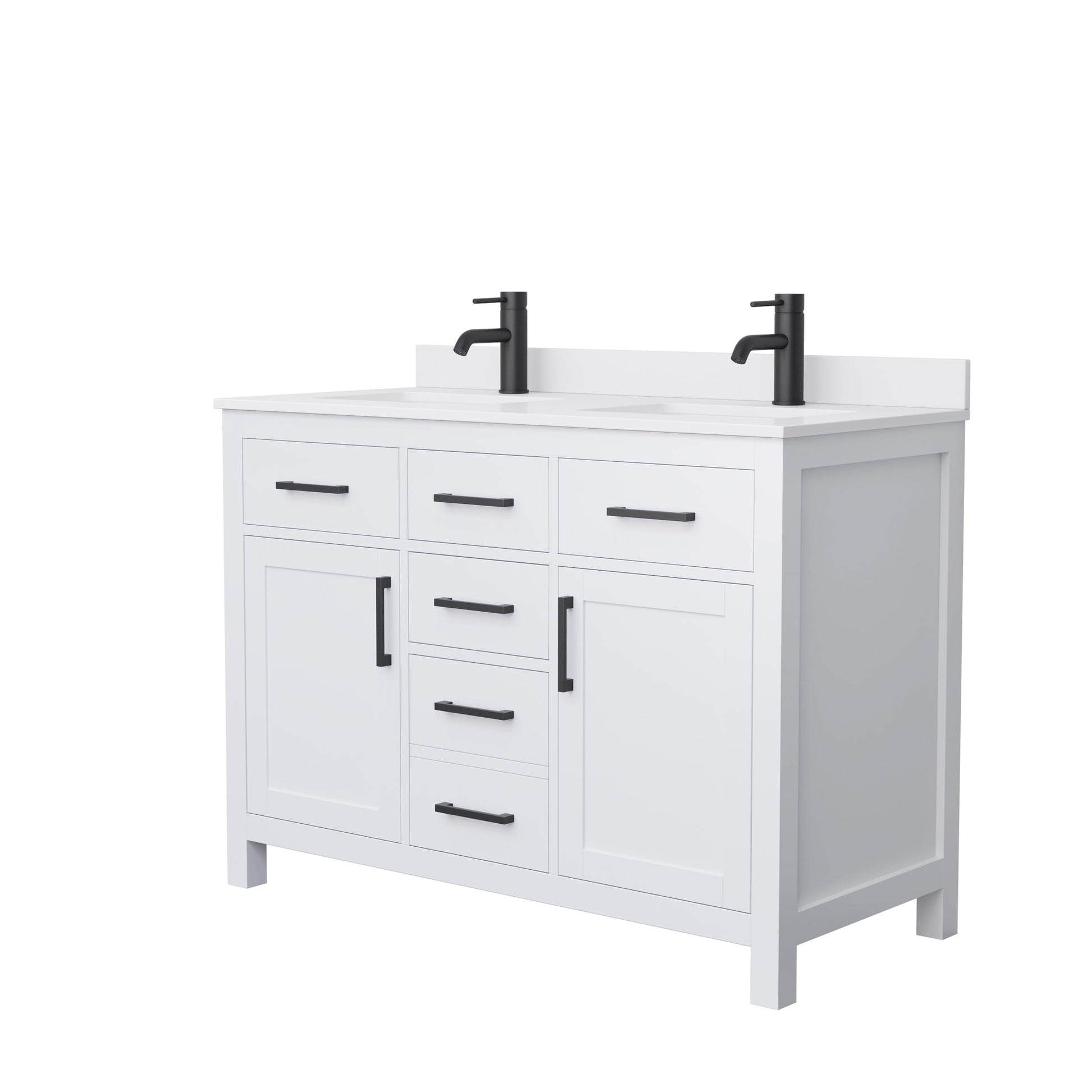 Wyndham Collection Beckett 48" Double Bathroom White Vanity With White Cultured Marble Countertop, Undermount Square Sink And Matte Black Trim