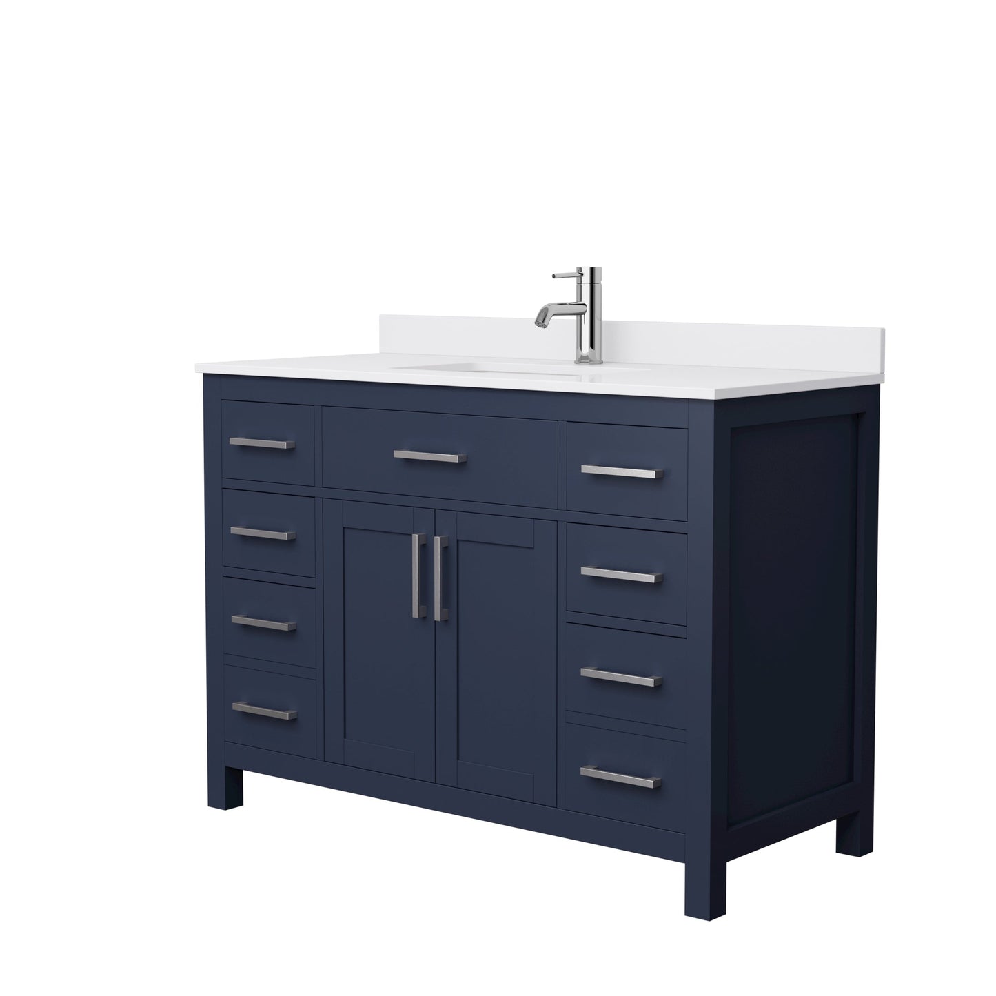 Wyndham Collection Beckett 48" Single Bathroom Dark Blue Vanity With White Cultured Marble Countertop, Undermount Square Sink And Brushed NIckel Trim
