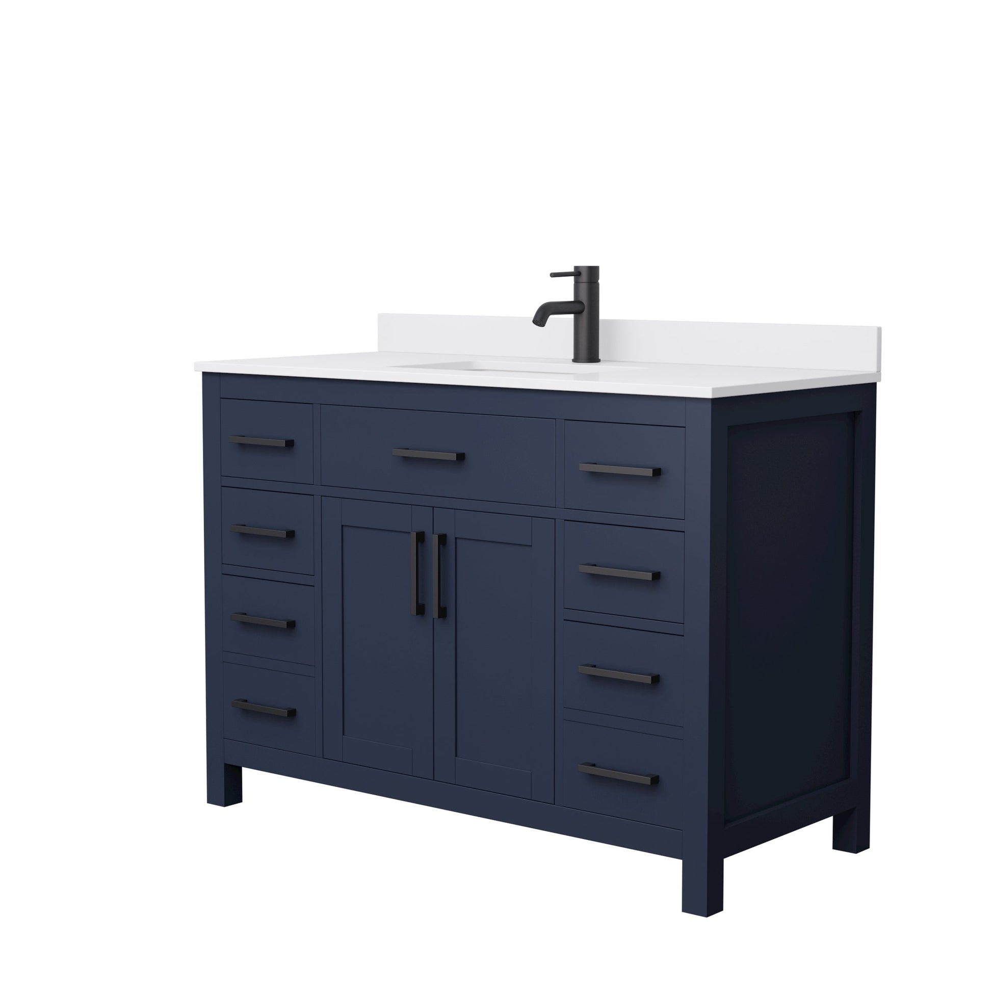 Wyndham Collection Beckett 48" Single Bathroom Dark Blue Vanity With White Cultured Marble Countertop, Undermount Square Sink And Matte Black Trim