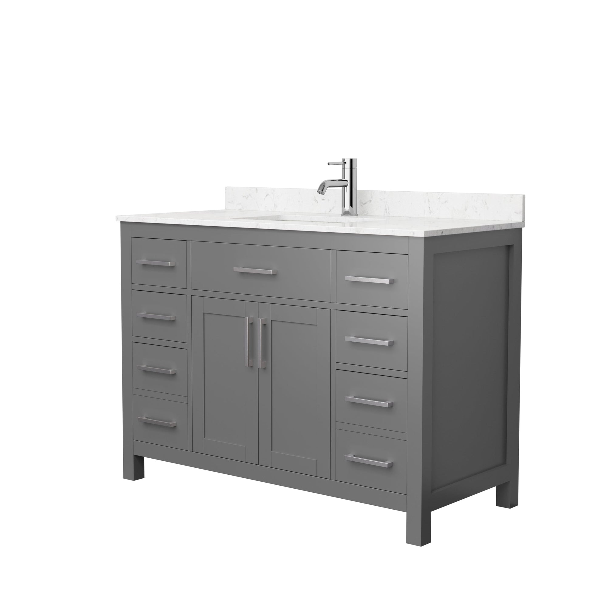 Wyndham Collection Beckett 48" Single Bathroom Dark Gray Vanity With White Carrara Cultured Marble Countertop, Undermount Square Sink And Brushed NIckel Trim