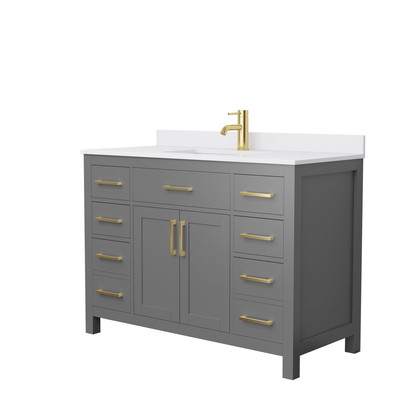 Wyndham Collection Beckett 48" Single Bathroom Dark Gray Vanity With White Cultured Marble Countertop, Undermount Square Sink And Brushed Gold Trim