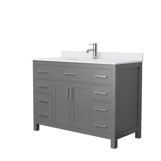 Wyndham Collection Beckett 48" Single Bathroom Dark Gray Vanity With White Cultured Marble Countertop, Undermount Square Sink And Brushed NIckel Trim