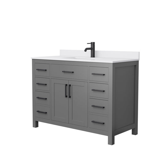 Wyndham Collection Beckett 48" Single Bathroom Dark Gray Vanity With White Cultured Marble Countertop, Undermount Square Sink And Matte Black Trim