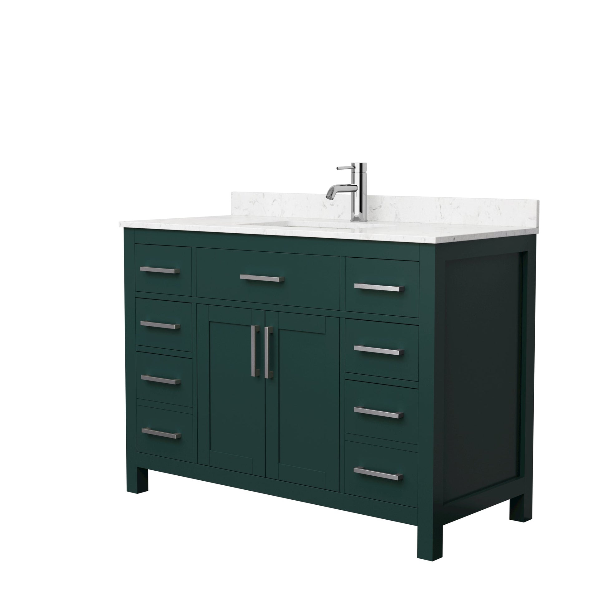 Wyndham Collection Beckett 48" Single Bathroom Green Vanity With White Carrara Cultured Marble Countertop, Undermount Square Sink And Brushed NIckel Trim