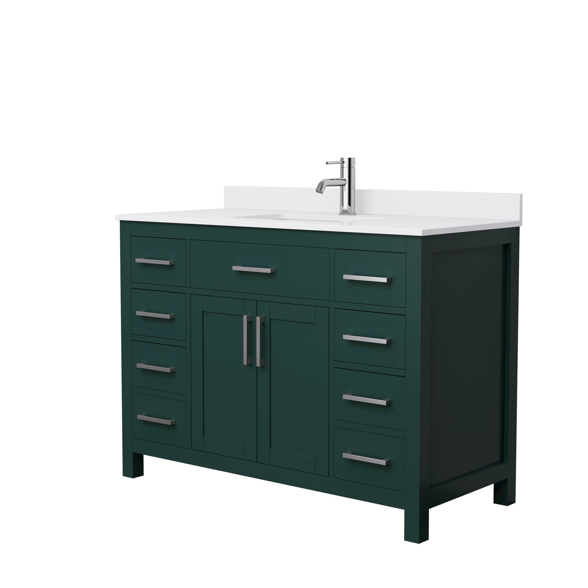 Wyndham Collection Beckett 48" Single Bathroom Green Vanity With White Cultured Marble Countertop, Undermount Square Sink And Brushed NIckel Trim
