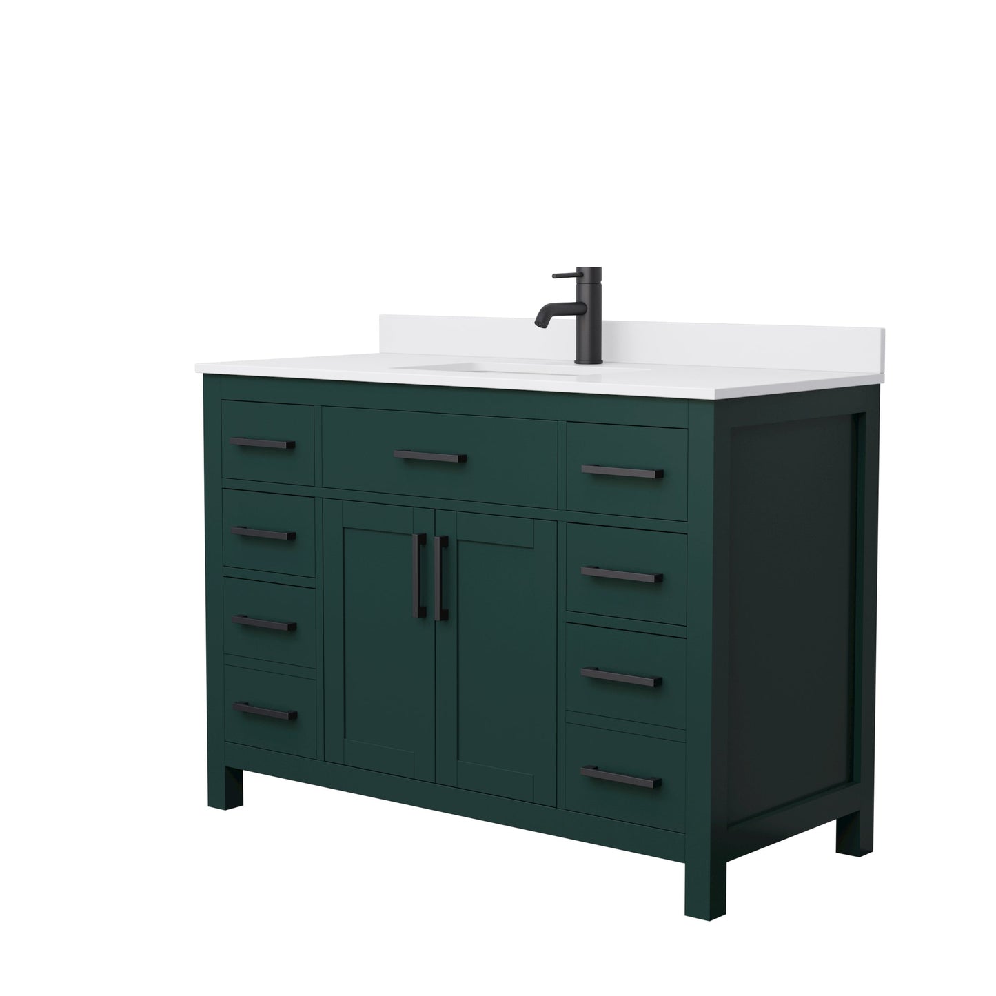 Wyndham Collection Beckett 48" Single Bathroom Green Vanity With White Cultured Marble Countertop, Undermount Square Sink And Matte Black Trim