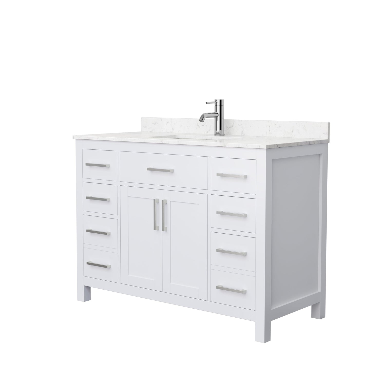 Wyndham Collection Beckett 48" Single Bathroom White Vanity With White Carrara Cultured Marble Countertop, Undermount Square Sink And Brushed NIckel Trim