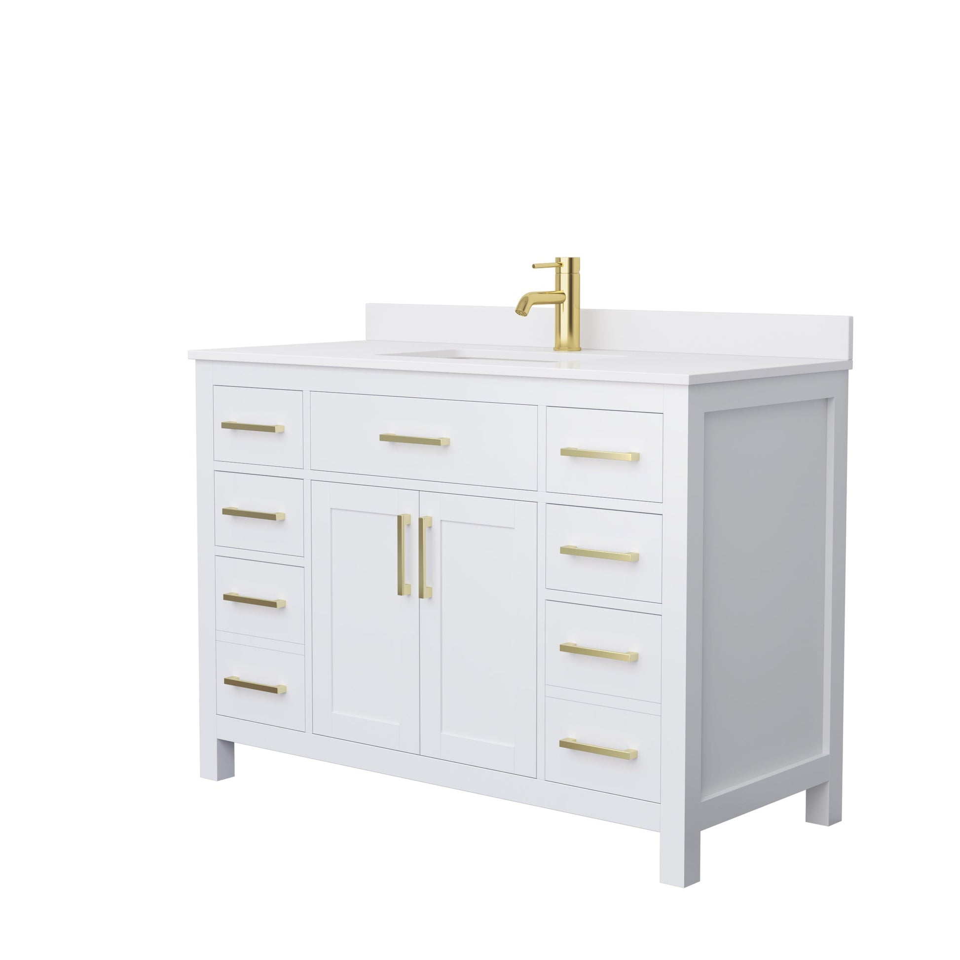 Wyndham Collection Beckett 48" Single Bathroom White Vanity With White Cultured Marble Countertop, Undermount Square Sink And Brushed Gold Trim