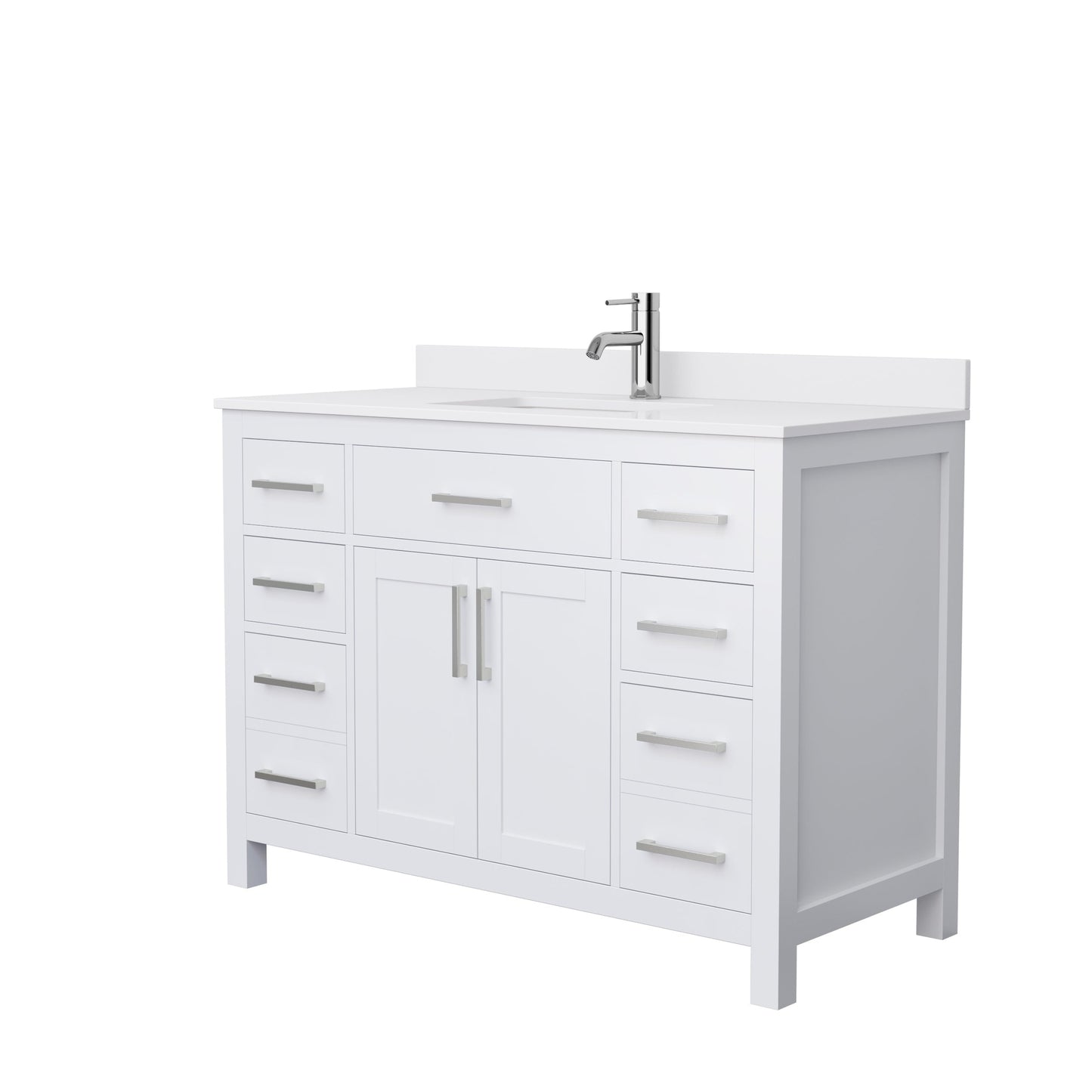 Wyndham Collection Beckett 48" Single Bathroom White Vanity With White Cultured Marble Countertop, Undermount Square Sink And Brushed NIckel Trim