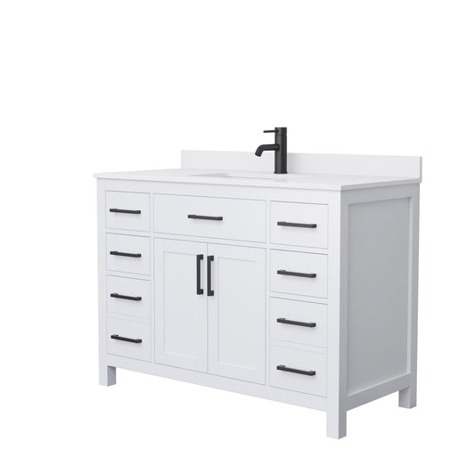Wyndham Collection Beckett 48" Single Bathroom White Vanity With White Cultured Marble Countertop, Undermount Square Sink And Matte Black Trim