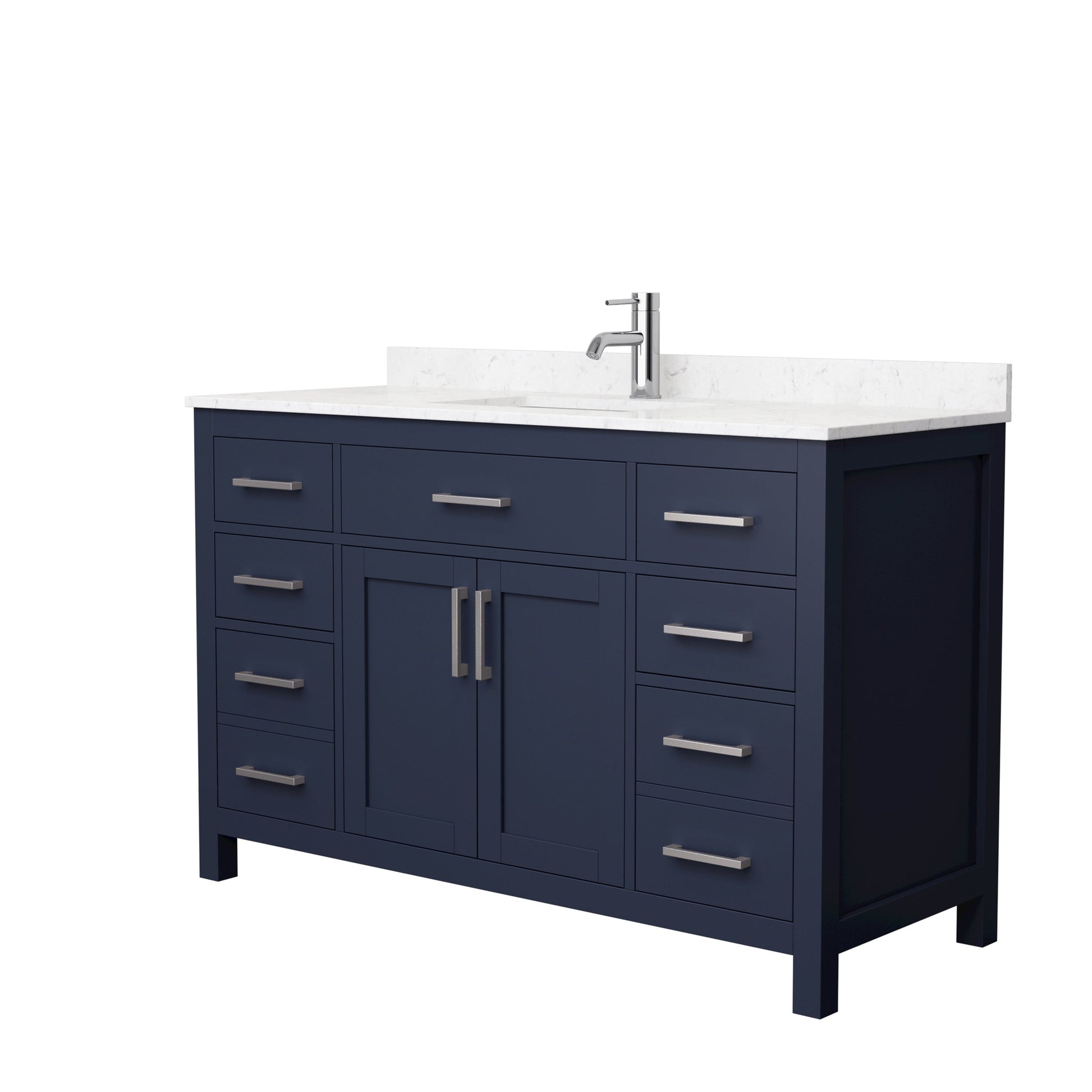 Wyndham Collection Beckett 54" Single Bathroom Dark Blue Vanity With White Carrara Cultured Marble Countertop, Undermount Square Sink And Brushed Nickel Trim