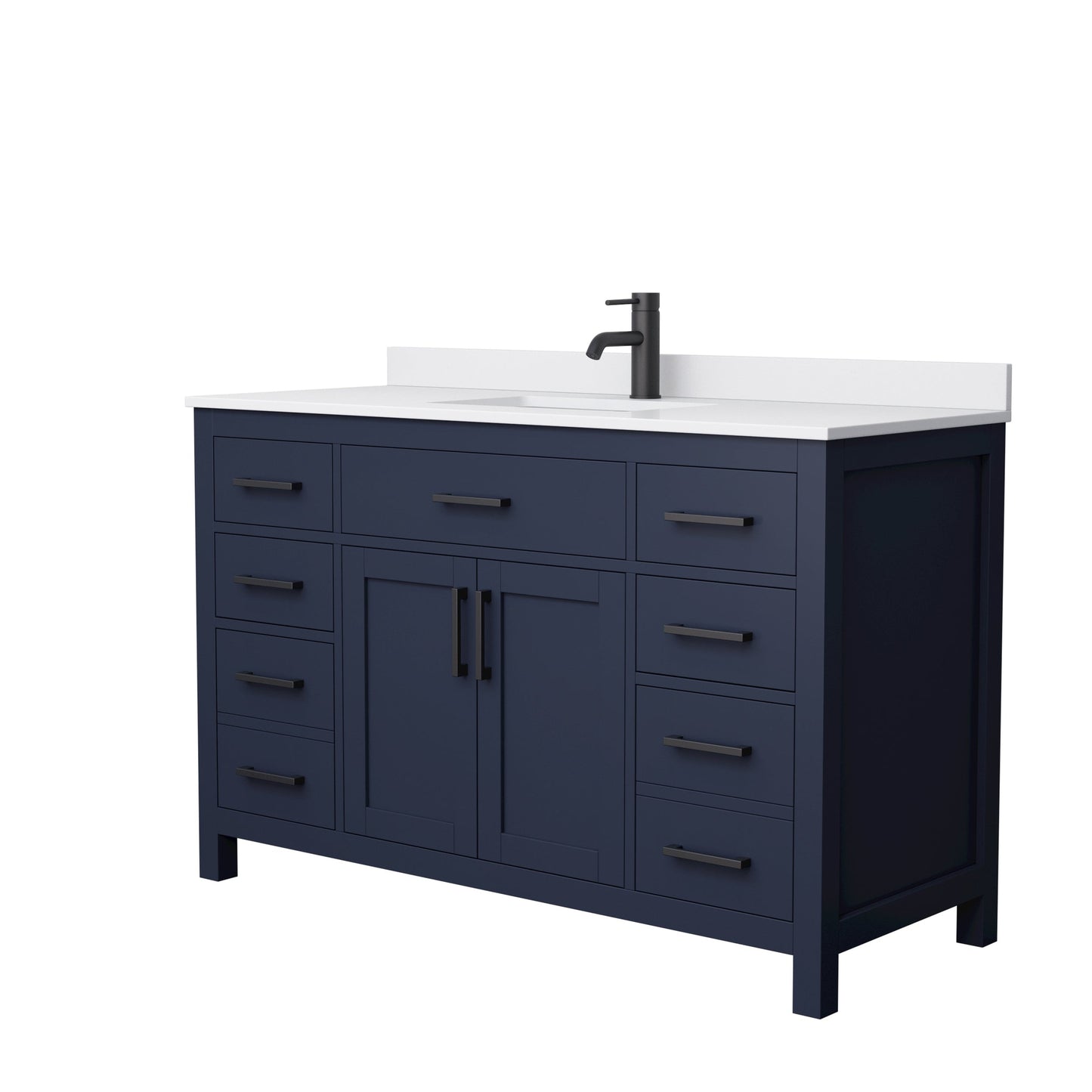 Wyndham Collection Beckett 54" Single Bathroom Dark Blue Vanity With White Cultured Marble Countertop, Undermount Square Sink And Matte Black Trim