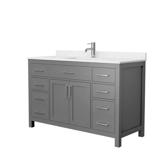 Wyndham Collection Beckett 54" Single Bathroom Dark Gray Vanity With White Carrara Cultured Marble Countertop, Undermount Square Sink And Brushed Nickel Trim