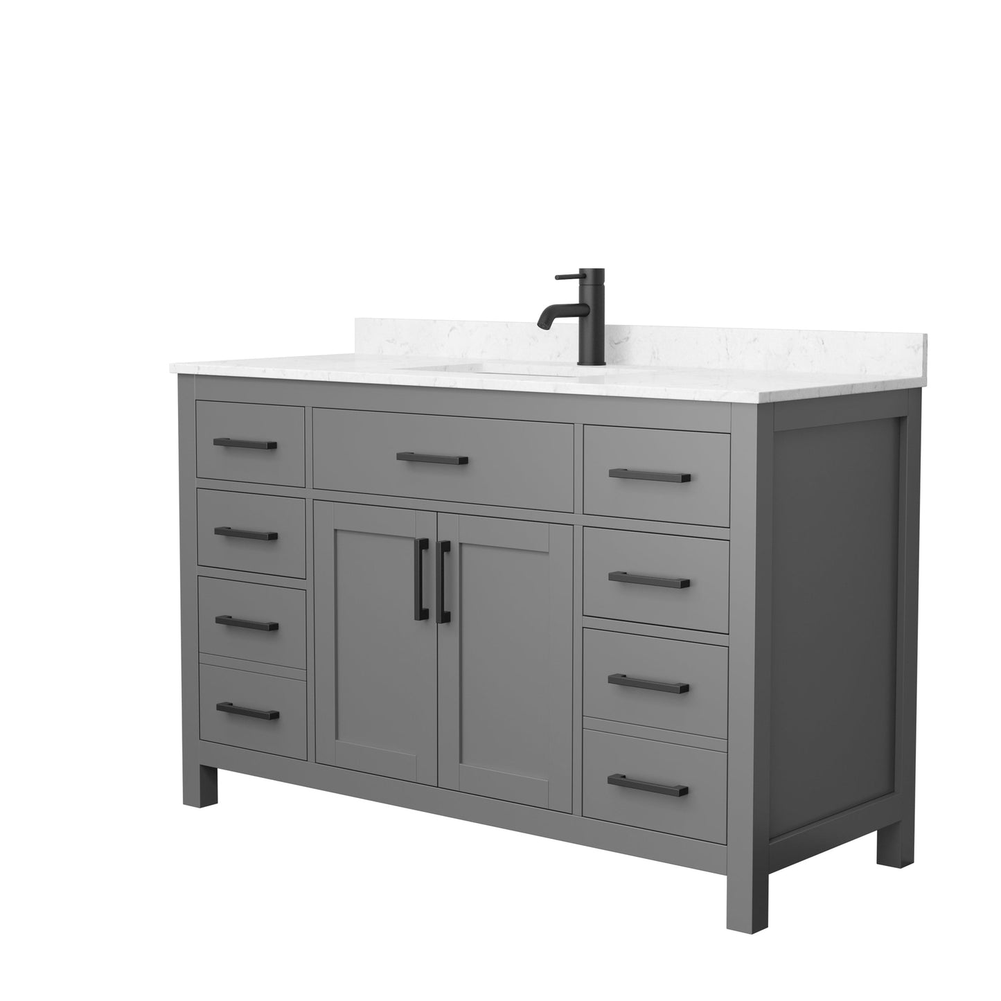 Wyndham Collection Beckett 54" Single Bathroom Dark Gray Vanity With White Carrara Cultured Marble Countertop, Undermount Square Sink And Matte Black Trim