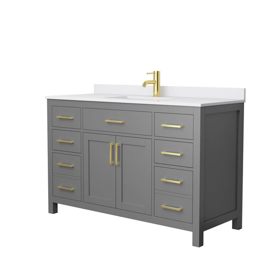 Wyndham Collection Beckett 54" Single Bathroom Dark Gray Vanity With White Cultured Marble Countertop, Undermount Square Sink And Brushed Gold Trim