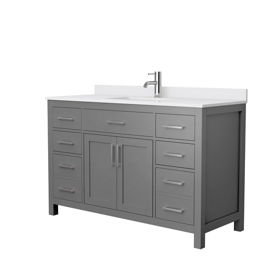 Wyndham Collection Beckett 54" Single Bathroom Dark Gray Vanity With White Cultured Marble Countertop, Undermount Square Sink And Brushed Nickel Trim