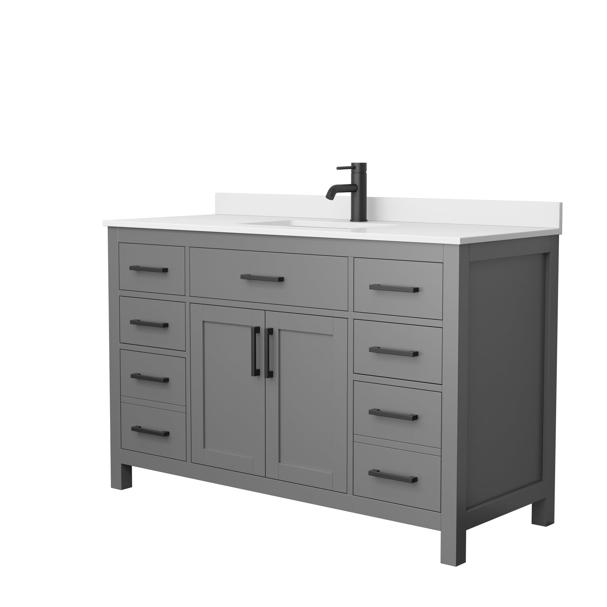 Wyndham Collection Beckett 54" Single Bathroom Dark Gray Vanity With White Cultured Marble Countertop, Undermount Square Sink And Matte Black Trim