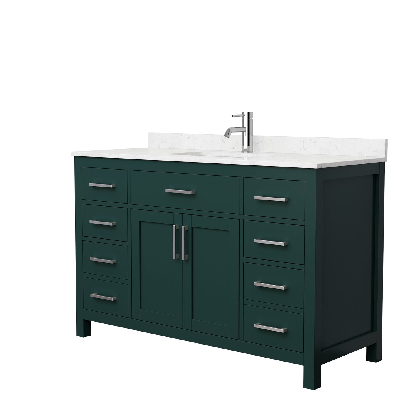 Wyndham Collection Beckett 54" Single Bathroom Green Vanity With White Carrara Cultured Marble Countertop, Undermount Square Sink And Brushed NIckel Trim