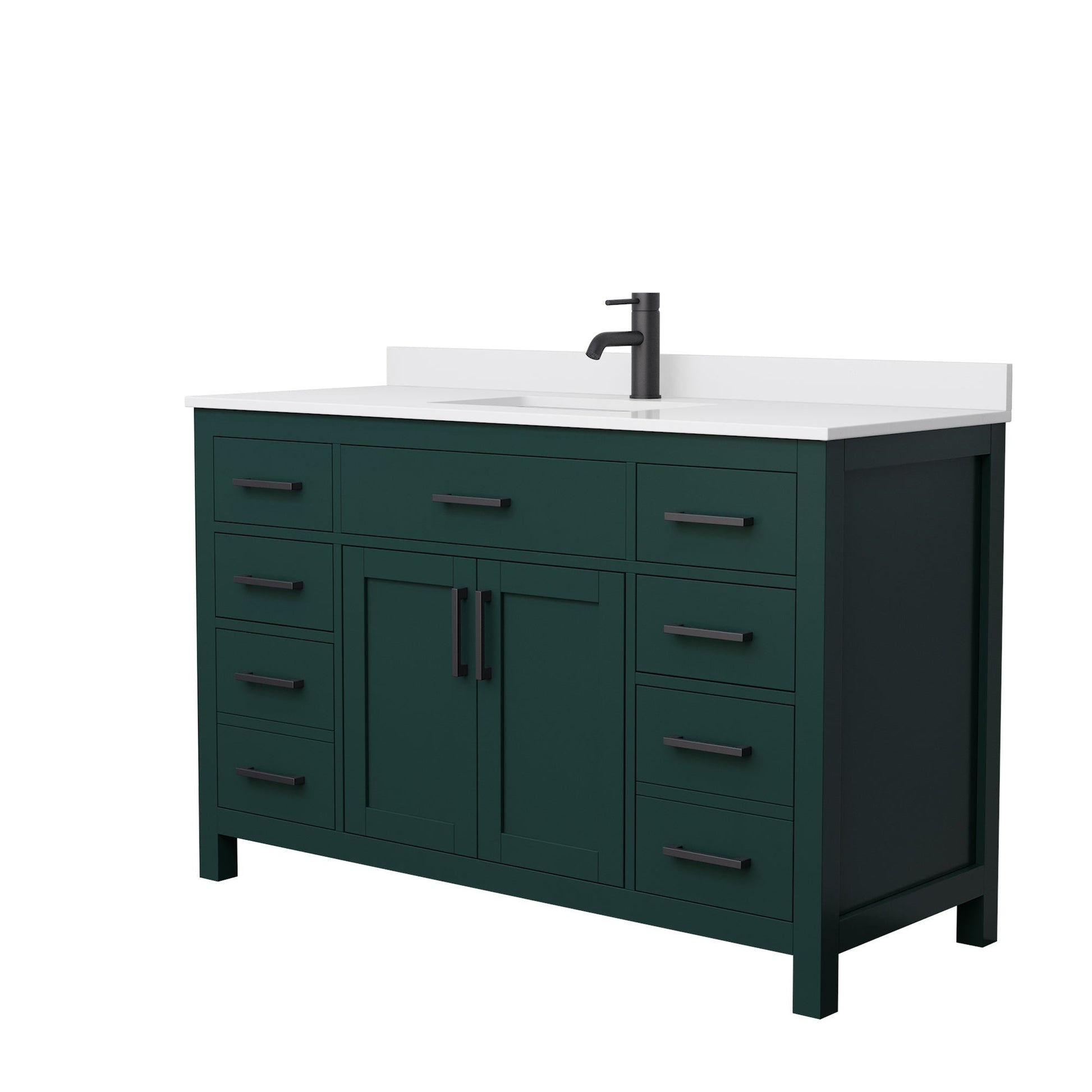 Wyndham Collection Beckett 54" Single Bathroom Green Vanity With White Cultured Marble Countertop, Undermount Square Sink And Matte Black Trim