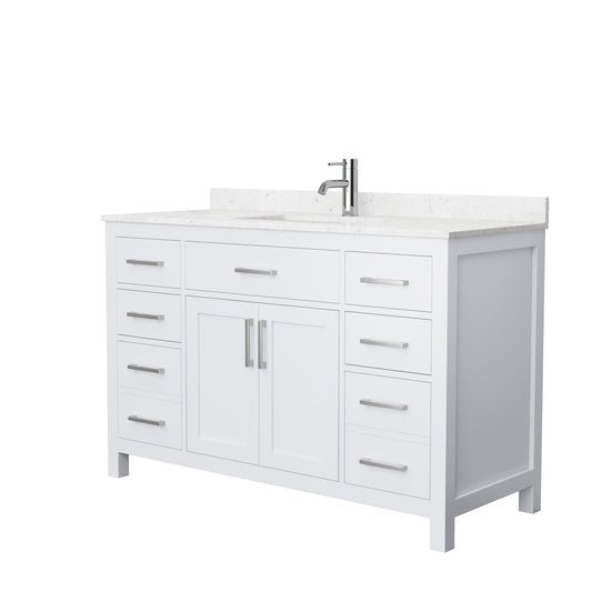 Wyndham Collection Beckett 54" Single Bathroom White Vanity With White Carrara Cultured Marble Countertop, Undermount Square Sink And Brushed Nickel Trim