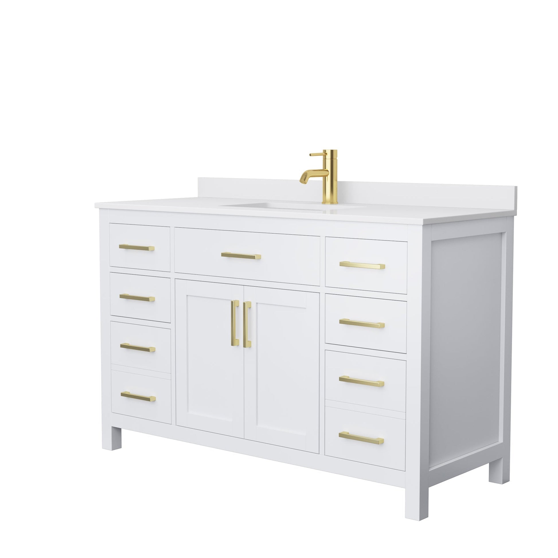 Wyndham Collection Beckett 54" Single Bathroom White Vanity With White Cultured Marble Countertop, Undermount Square Sink And Brushed Gold Trim