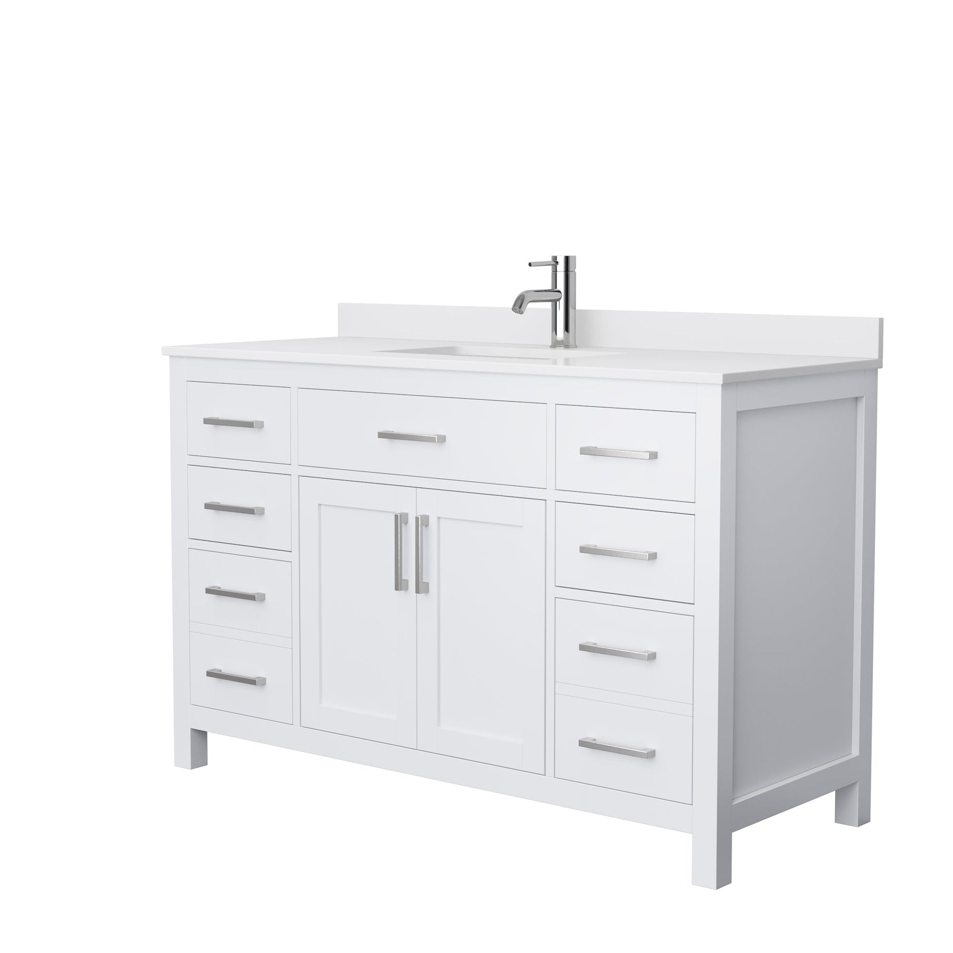 Wyndham Collection Beckett 54" Single Bathroom White Vanity With White Cultured Marble Countertop, Undermount Square Sink And Brushed Nickel Trim