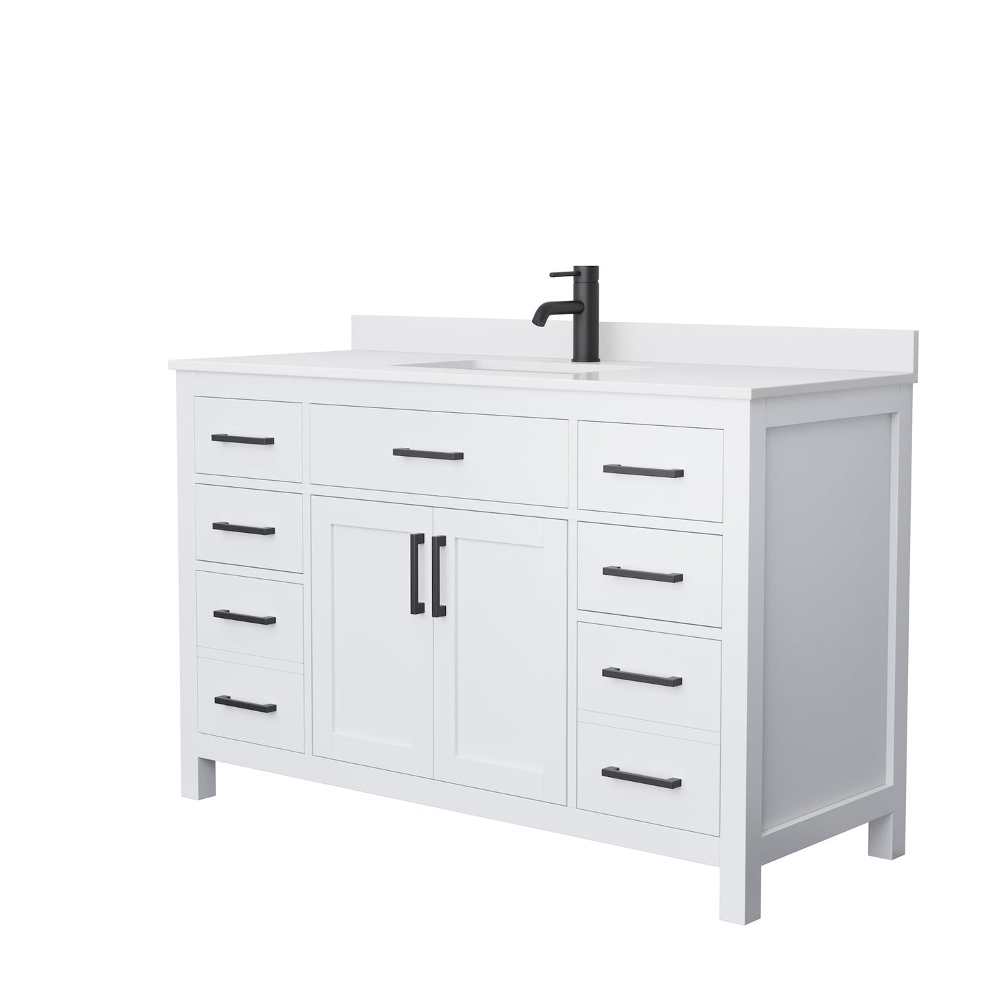Wyndham Collection Beckett 54" Single Bathroom White Vanity With White Cultured Marble Countertop, Undermount Square Sink And Matte Black Trim