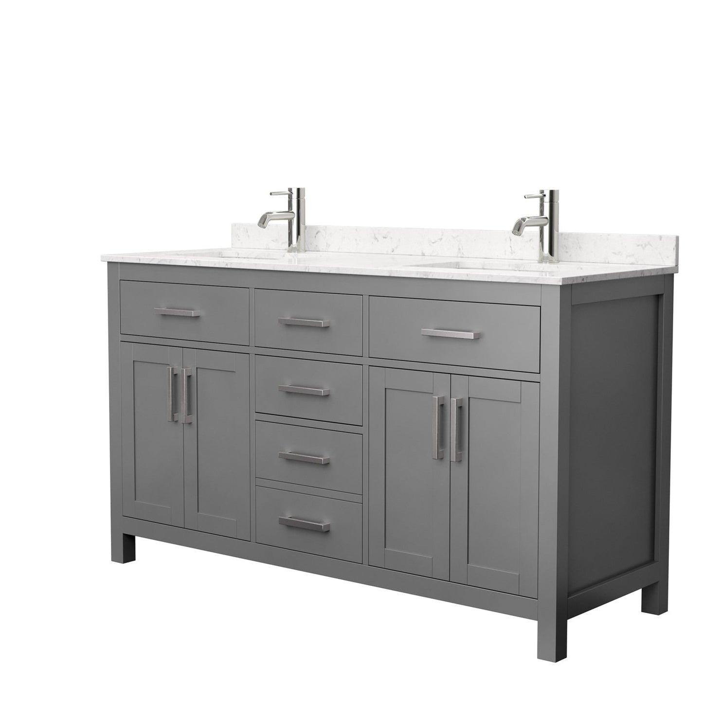 Wyndham Collection Beckett 60" Double Bathroom Dark Gray Vanity With White Carrara Cultured Marble Countertop, Undermount Square Sink And Brushed Nickel Trim