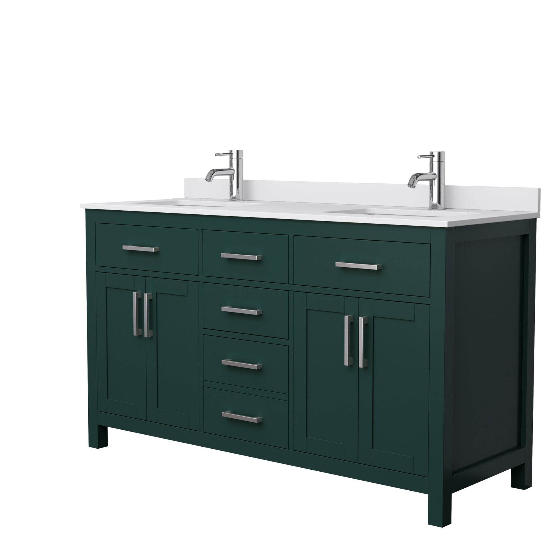 Wyndham Collection Beckett 60" Double Bathroom Green Vanity With White Cultured Marble Countertop, Undermount Square Sink And Brushed NIckel Trim