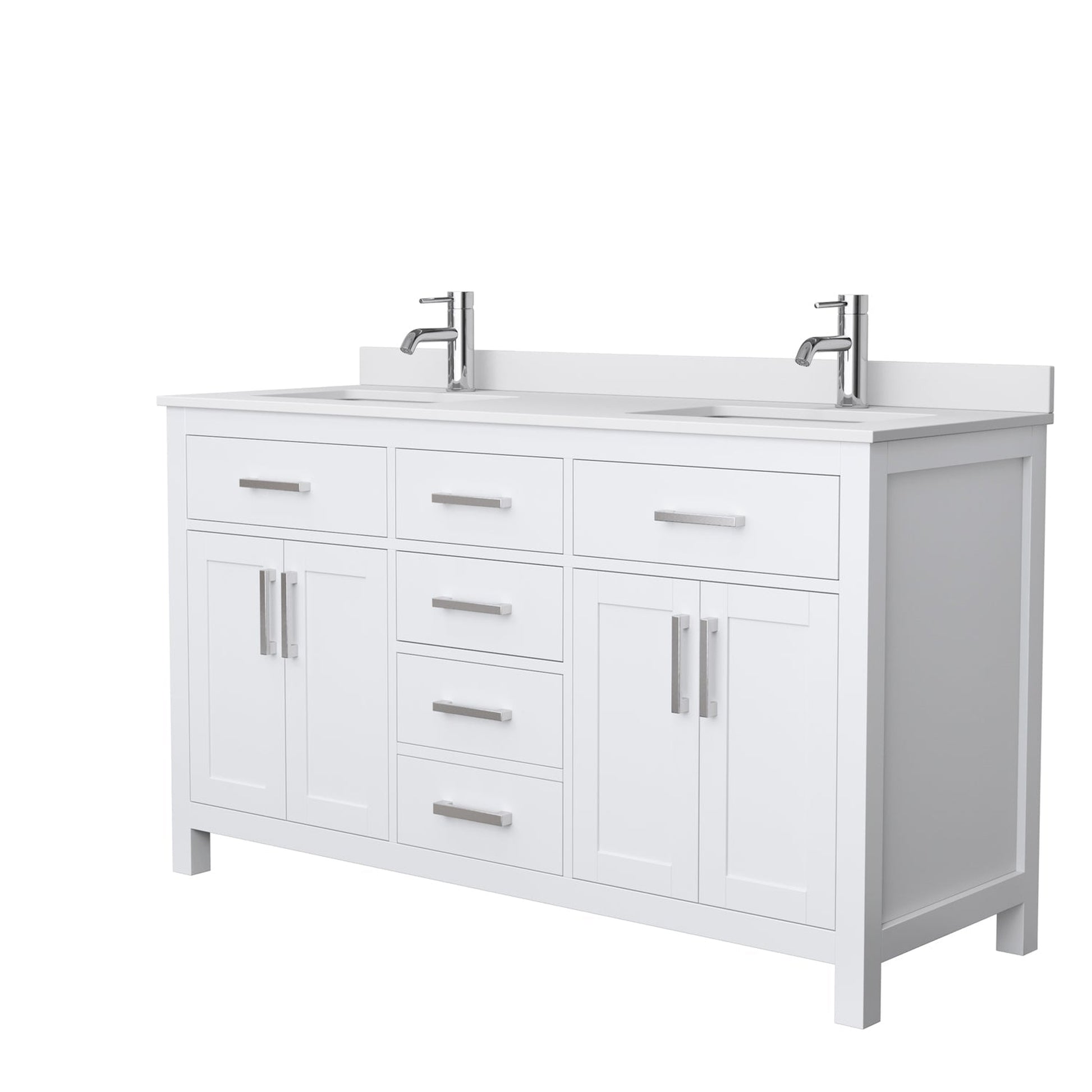 Wyndham Collection Beckett 60" Double Bathroom White Vanity With White Cultured Marble Countertop, Undermount Square Sink And Brushed Nickel Trim