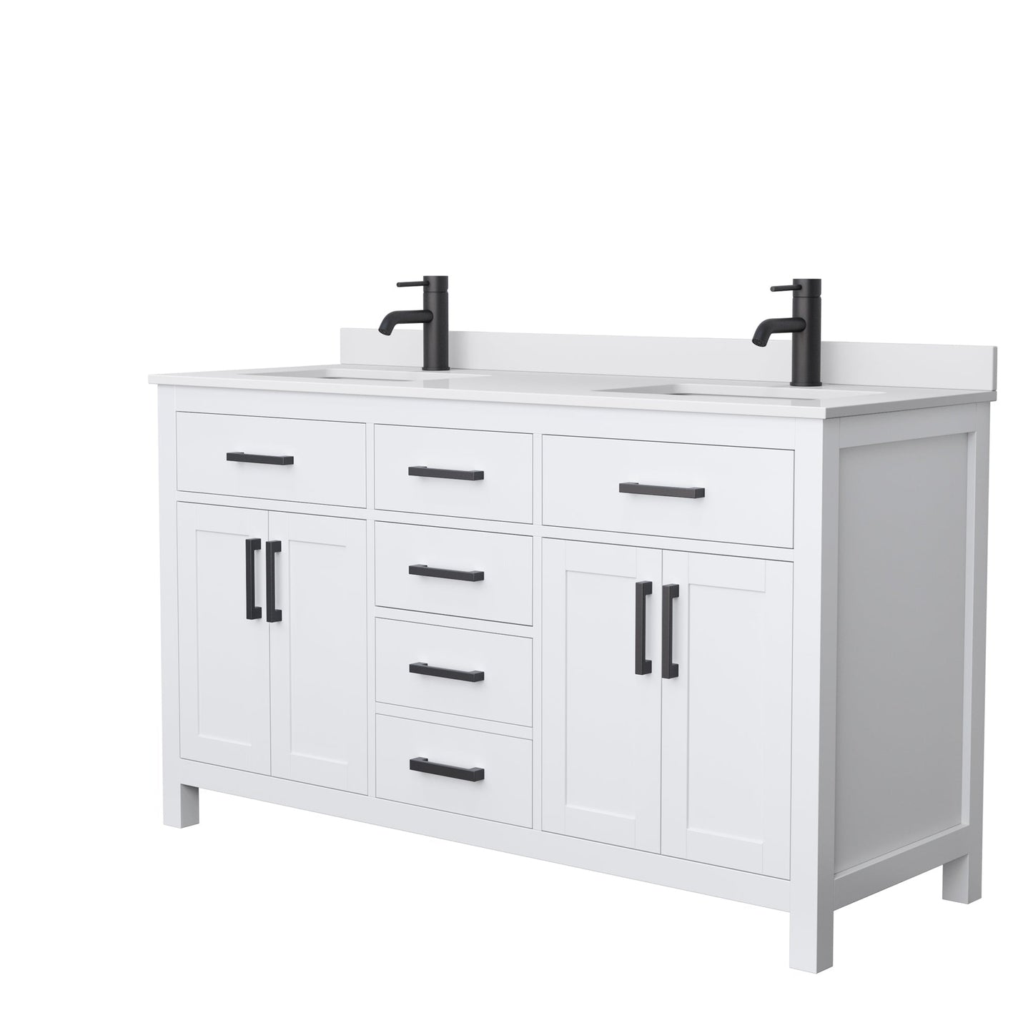 Wyndham Collection Beckett 60" Double Bathroom White Vanity With White Cultured Marble Countertop, Undermount Square Sink And Matte Black Trim