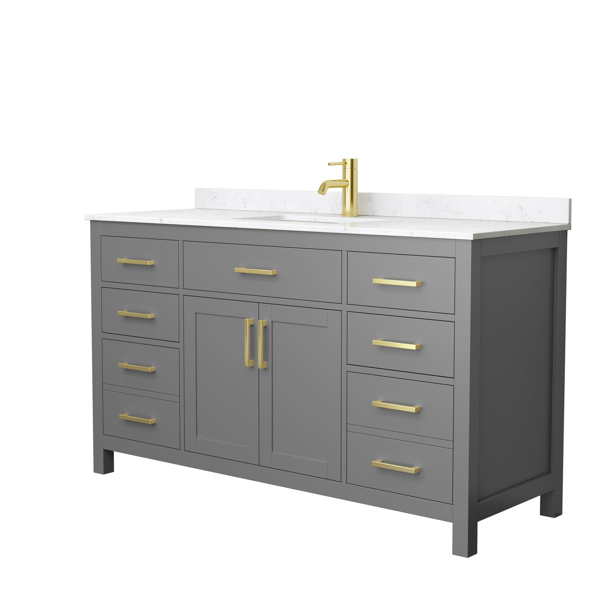 Wyndham Collection Beckett 60" Single Bathroom Dark Gray Vanity With White Carrara Cultured Marble Countertop, Undermount Square Sink And Brushed Gold Trim